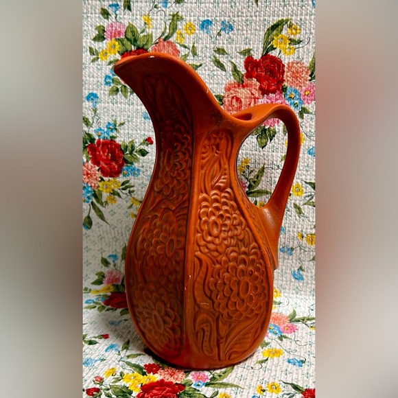 Vintage McCoy Red Black Floral Pitcher Ceramic Pottery Beverage Carafe Vase BCC - Picture 1 of 7